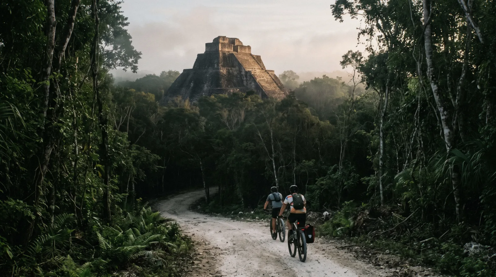 The Ixmoja pyramid of Nohoch Mul rising out of the forest canopy at the Cobá ruins near Tulum, Tulum Mexico