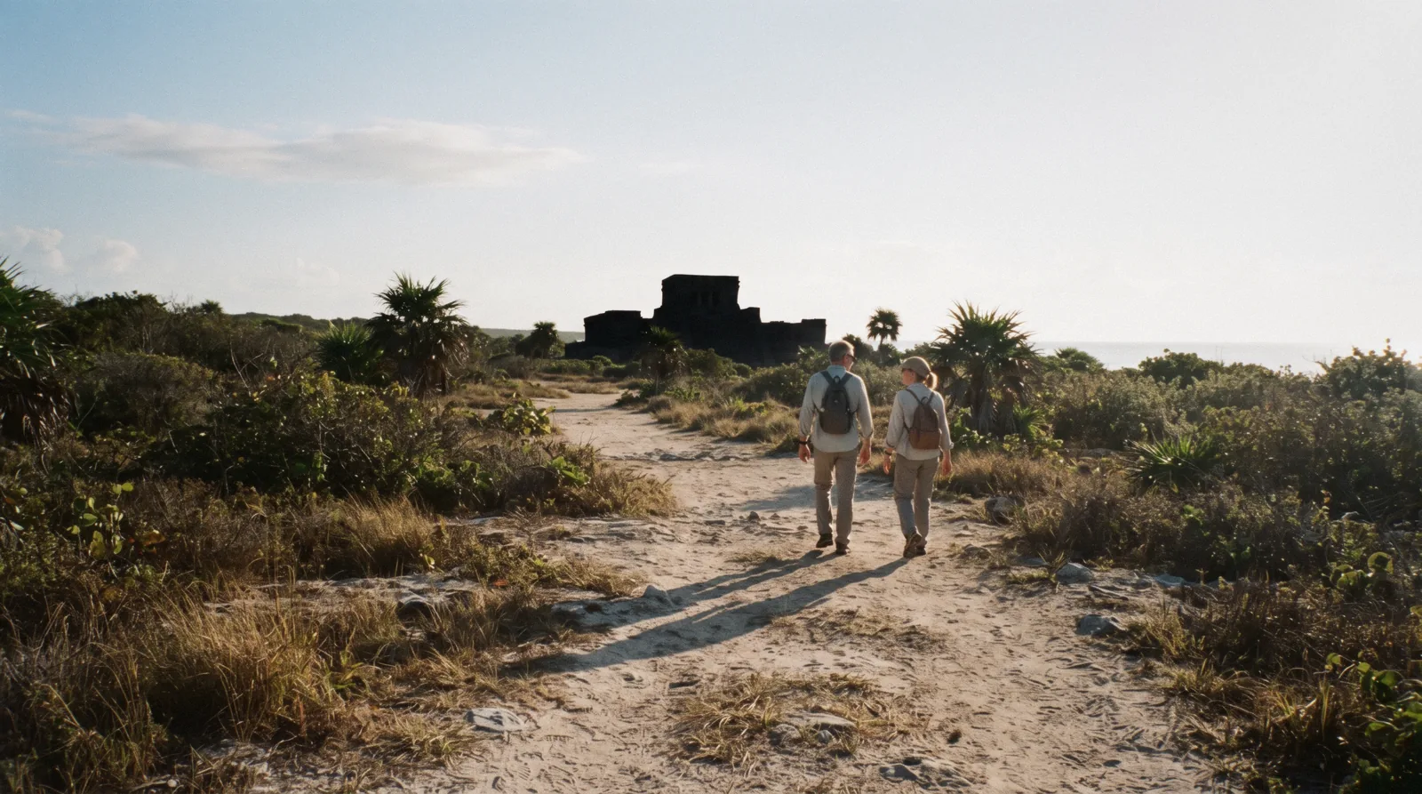 Early morning light on the path to the walled city, the start of one day in Tulum, Tulum Mexico