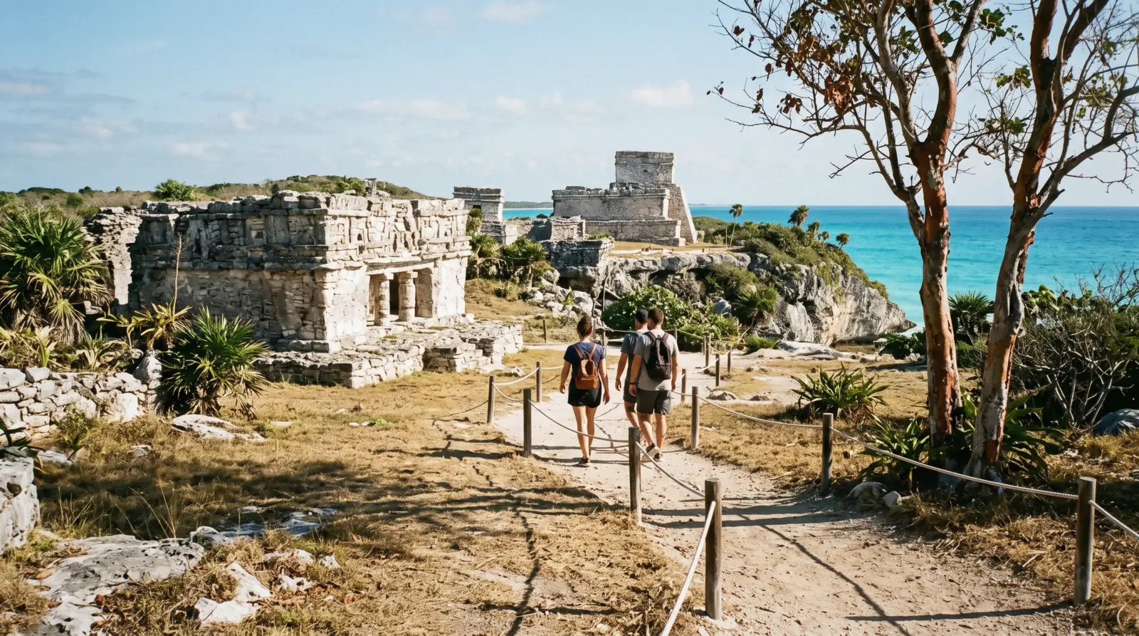 El Castillo on the 12-metre cliff above the Caribbean at the Tulum ruins, Tulum Mexico